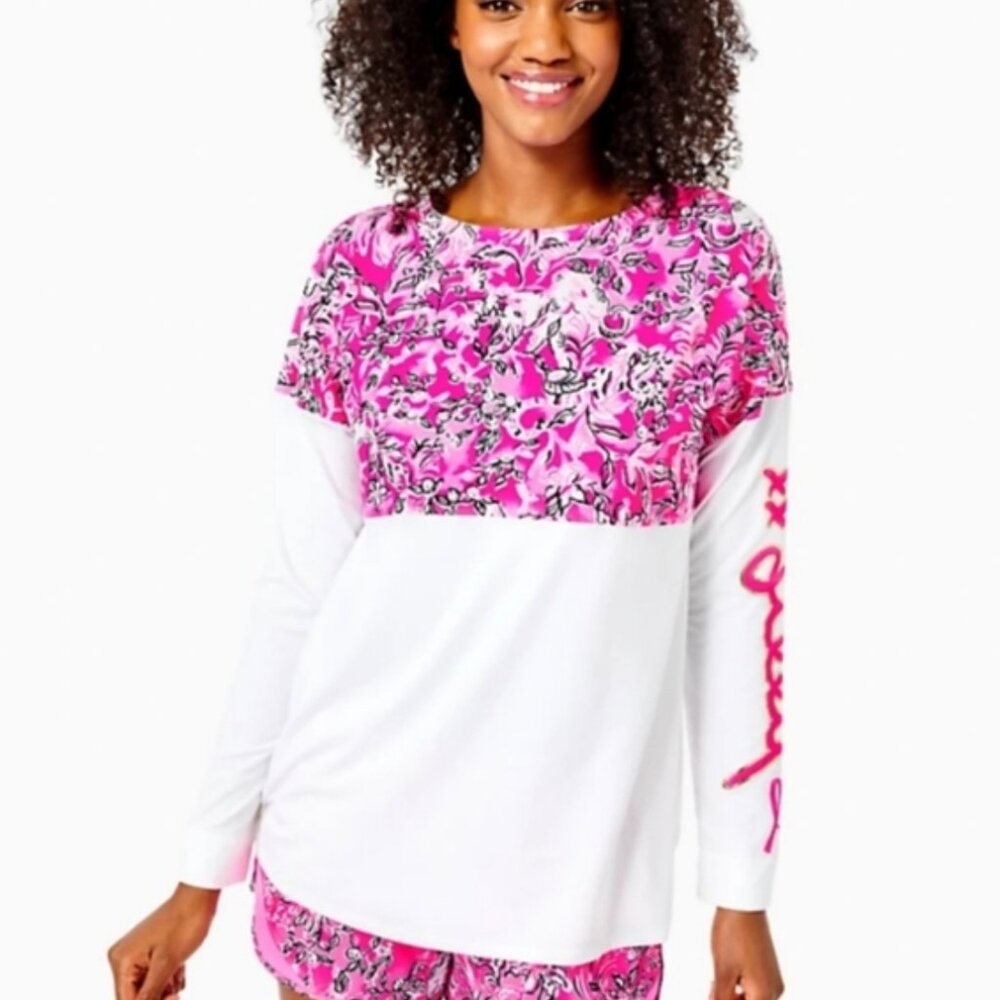 LILLY PULITZER Finn Top Breast Cancer 2021 Print PURRPOSEFULLY PINK Large NWT